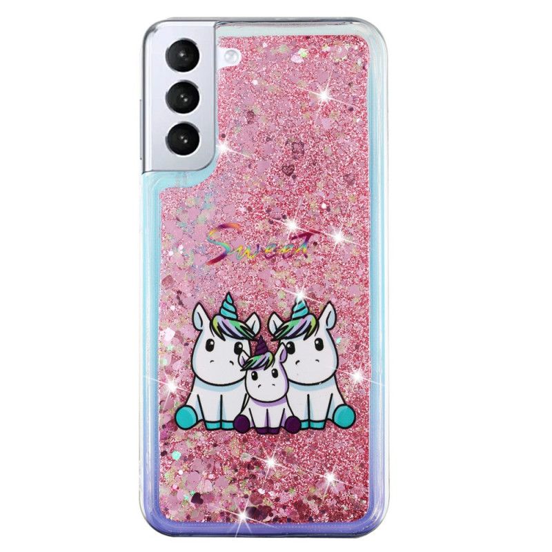 Coque Samsung Galaxy S Plus G Liquide Paillettes Trois Licornes Ma