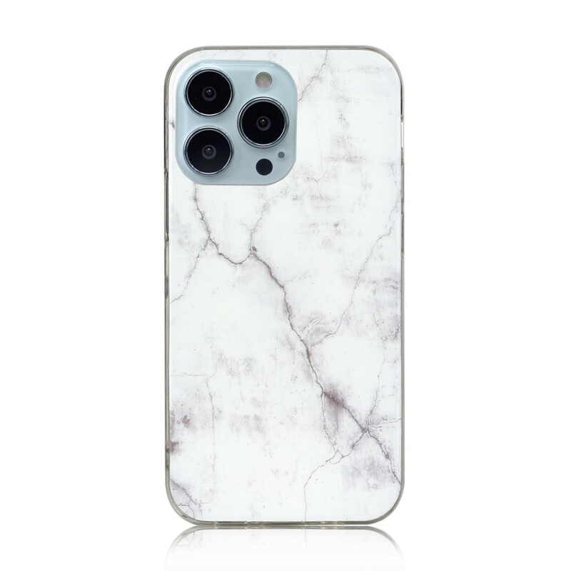 iPhone 13 Pro luxe coque en verre doré motif marbre noir blanc