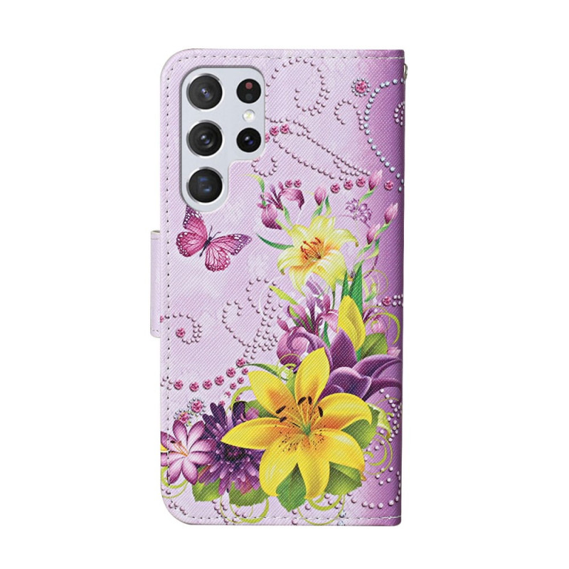 Housse Samsung Galaxy S22 Ultra 5G Fleurs Magistrales avec Lanière - Ma ...