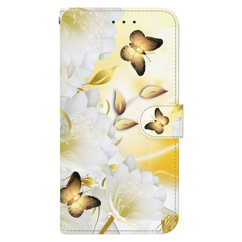 Housse Honor X7b / 90 Smart Papillons Dorés et Fleurs Blanches